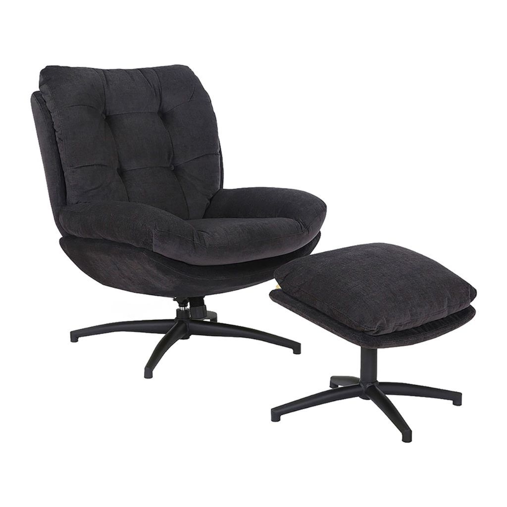 Fauteuil avec repose pieds en tissu noir - Carles