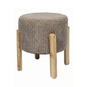 Tabouret en tissu côtelé taupe et bois d'acacia clair - Scarlett