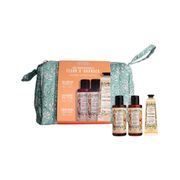 Trousse de voyage bleue gel douche 70ml, lait corps 70ml et crème mains fleur d'oranger 30ml