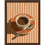 Affiche encadrée en pin "Pause Café" rayée 33x43cm