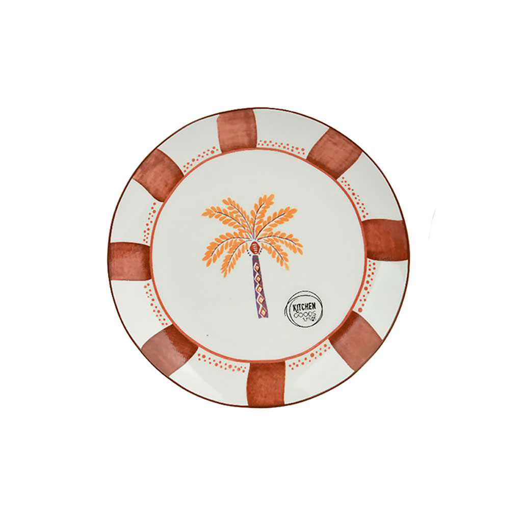 Assiette à dessert palmier en porcelaine brun d19cm