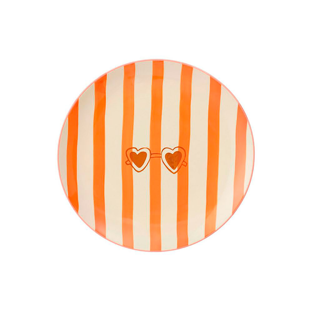 Assiette plate lunettes en céramique rayée orange et écru d27cm - Mag