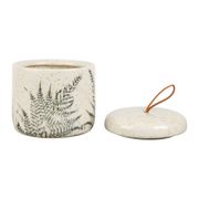Boîte avec couvercle fougère en grès écru moucheté h13cm - Chalet