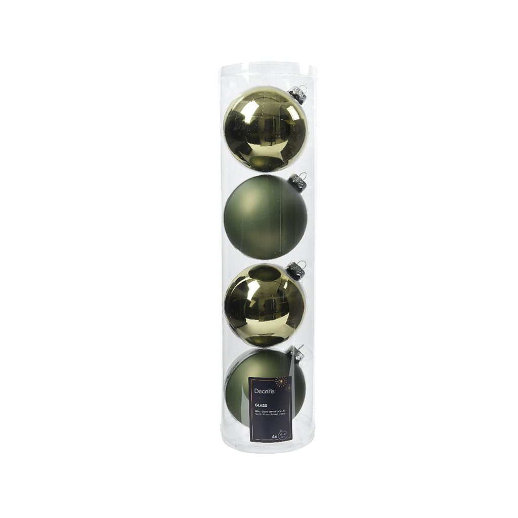 Boite de 4 boules en verre vert romarin d10cm