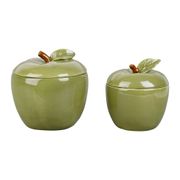 Boîtes avec couvercle pomme x2 en dolomite vert - Kitchfun