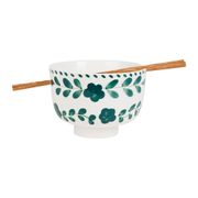 Bol en grès émeraude et blanc avec baguettes d14cm - Bellagio