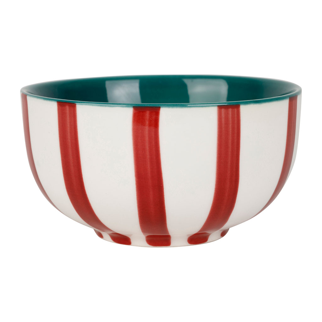 Bol en grès rayé bordeaux, blanc et intérieur émeraude 35cl - Alaria