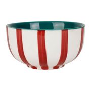 Bol en grès rayé bordeaux, blanc et intérieur émeraude 35cl - Alaria