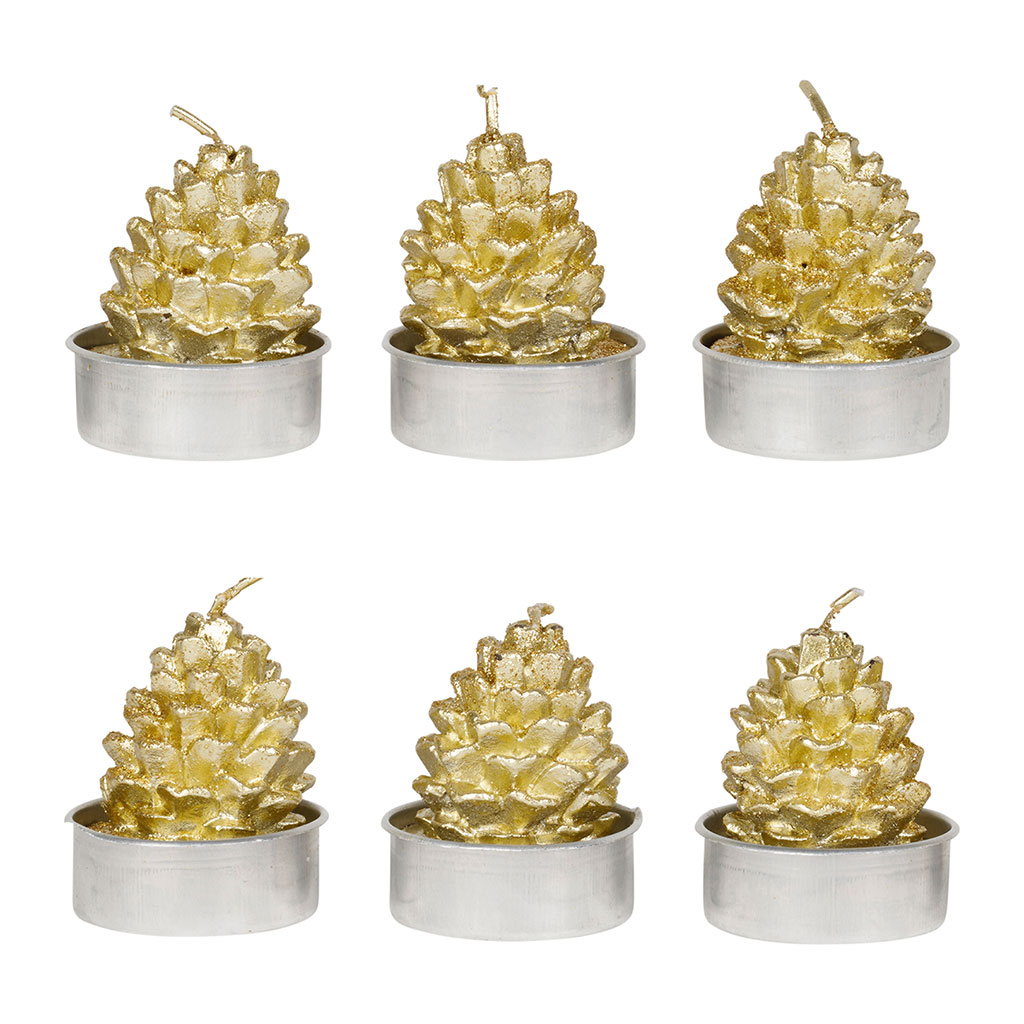 Bougies pomme de pin (x6) doré 2h