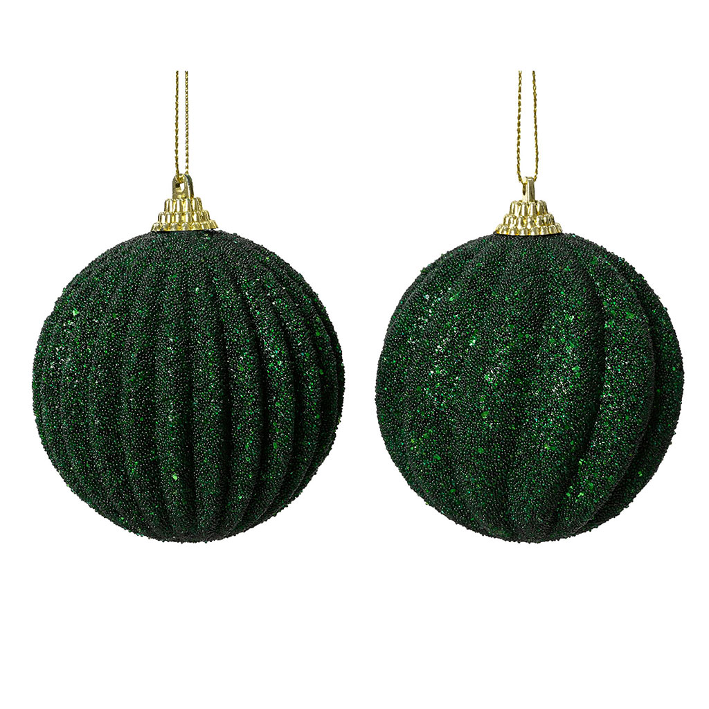 Boules de noël (x2) en mousse pailletée vert d8cm