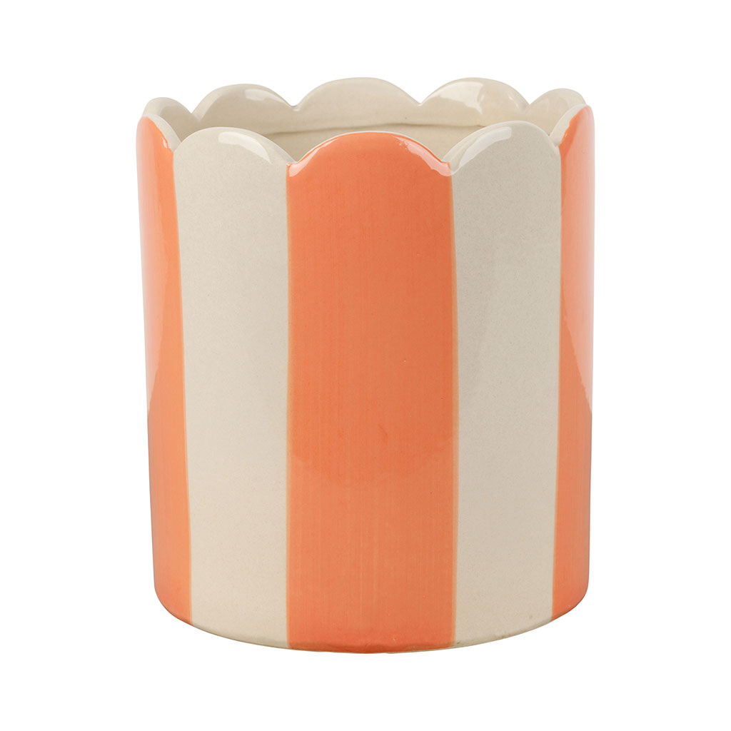 Cache-pot en grès rayé corail et blanc d16cm - Artist