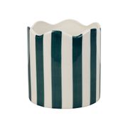 Cache-pot en grès rayé émeraude et blanc d11cm - Artist