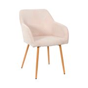 Chaise avec accoudoirs en velours côtelé beige et pieds effet bois - Pauline
