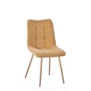 Chaise de salle à manger en tissu jaune et pieds en métal effet bois - Oslo