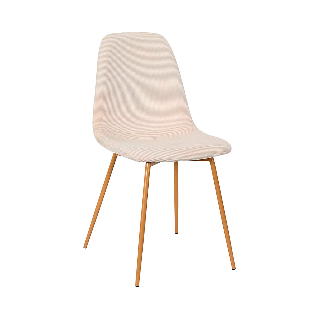 Chaise de salle à manger en velours côtelé beige et pieds effet bois - Pauline