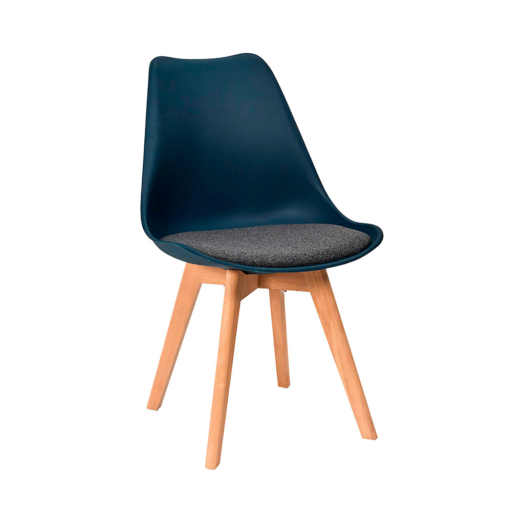 Chaise de salle à manger rembourrée bleu marine avec pieds bois - Emma