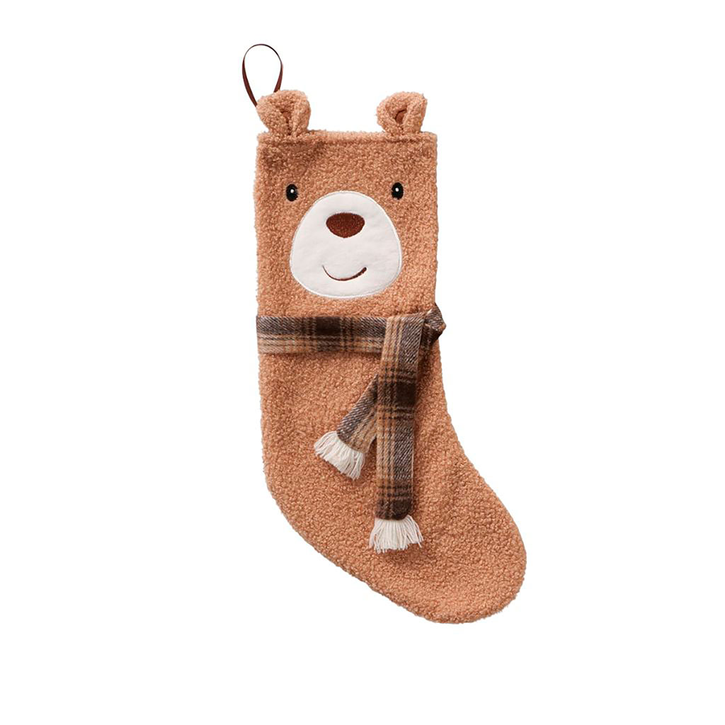 Chaussette de noël ours en tissu marron clair