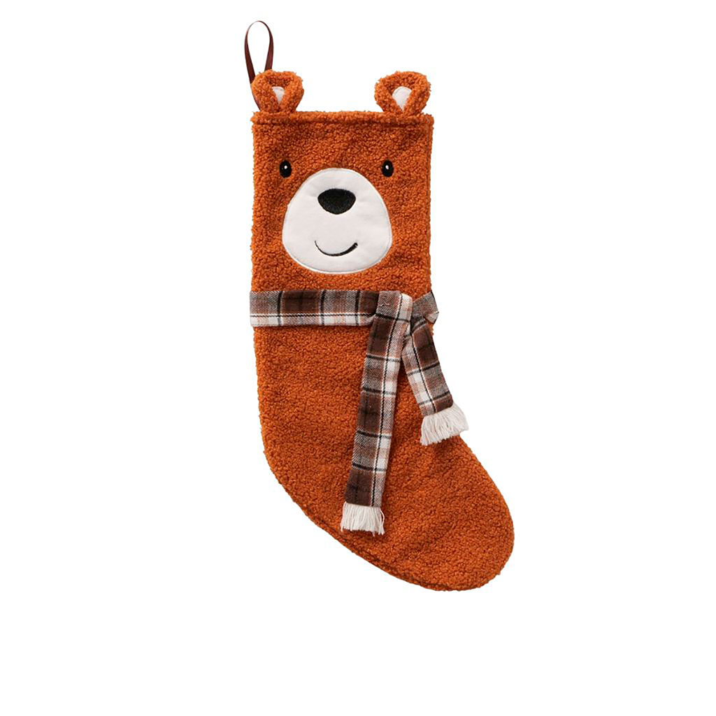Chaussette de noël ours en tissu marron foncé