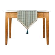 Chemin de table à carreaux en coton bleu antique 150x45cm
