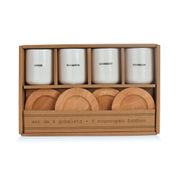 Coffret 4 tasses en faïence blanc avec soucoupes en bois 10cl