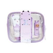 Coffret cadeau trousse baume à lèvres, crème mains et chouchou violet