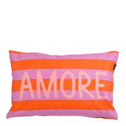 Coussin "Amore" en coton et lin rayé orange et violet 55x35cm