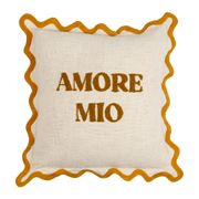 Coussin "Amore moi" en coton moutarde et écru 45x45cm - Lumi