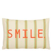 Coussin "Smile" en coton rayé vert et écru 55x35cm