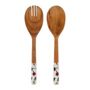 Couverts à salade en bois d'acacia rouge et vert - Ravanet