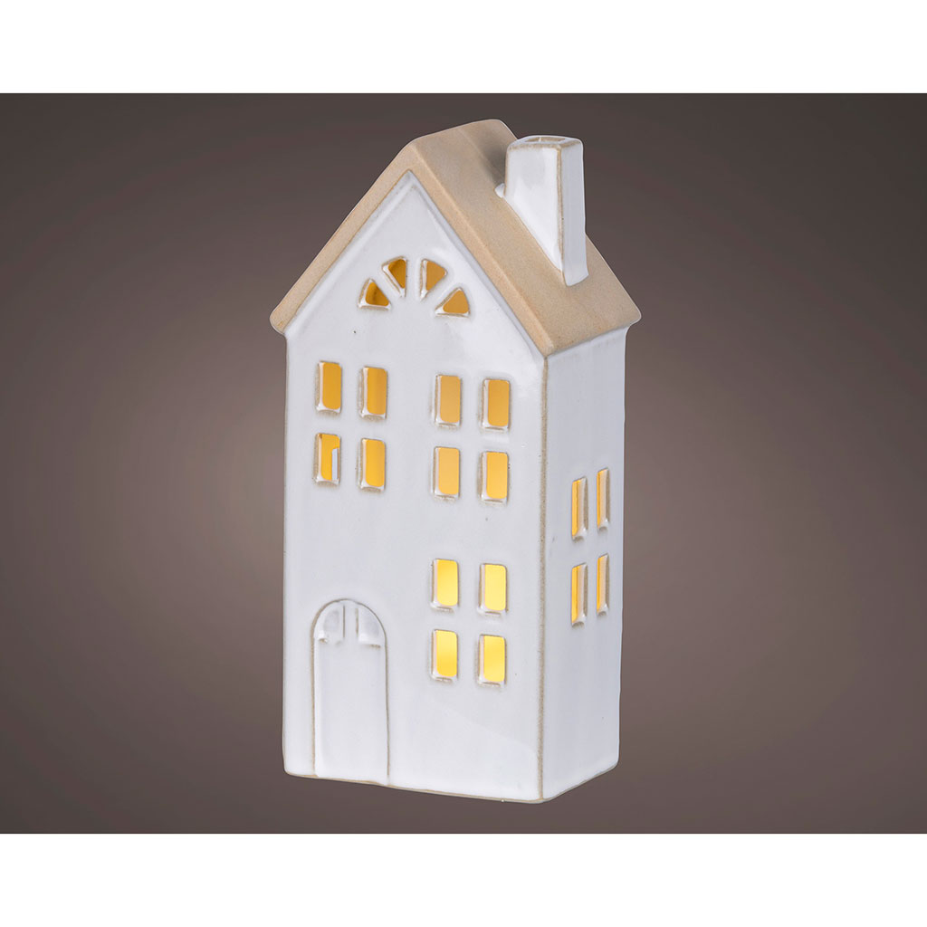 Déco maison LED en porcelaine blanc h20cm