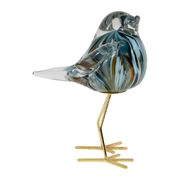 Déco moineau en verre bleu turquoise et doré - Serin