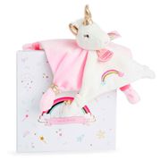 Doudou plat Licorne blanc et rose