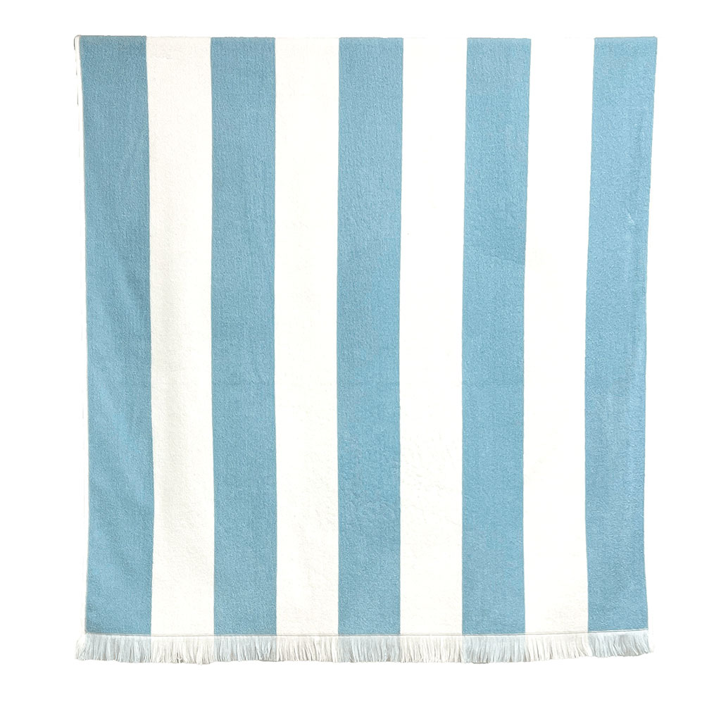 Drap de plage en coton rayé bleu ciel et blanc 90x170cm - Porto