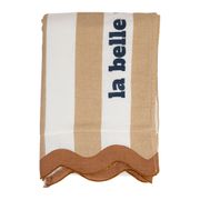 Drap de plage en coton rayé camel et blanc 170x85cm - Medi