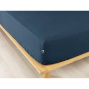 Drap housse en flanelle de coton bleu nuit 160x200cm - Candice