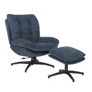 Fauteuil pivotant avec repose pieds en tissu bleu pétrole - Carles