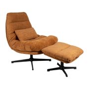 Fauteuil et repose pied en tissu brun et fer noir - Lery