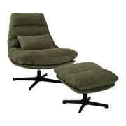 Fauteuil et repose pieds en fer et tissu vert et noir - Lery