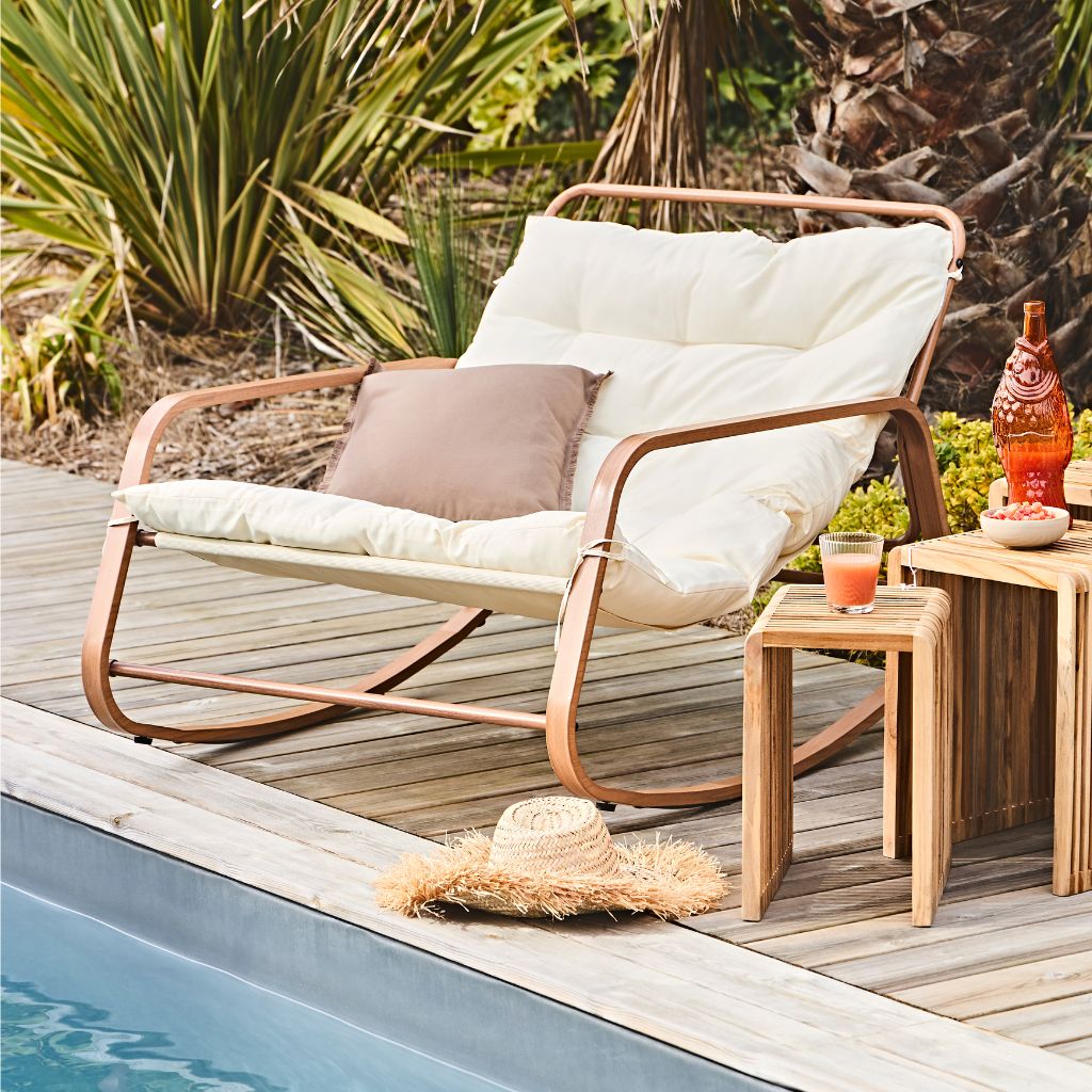 Fauteuil de jardin à bascule beige - Miami