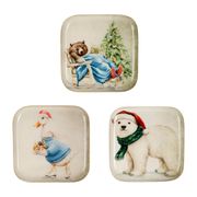 Lot de 3 plateaux de Noël carrés 16x16cm