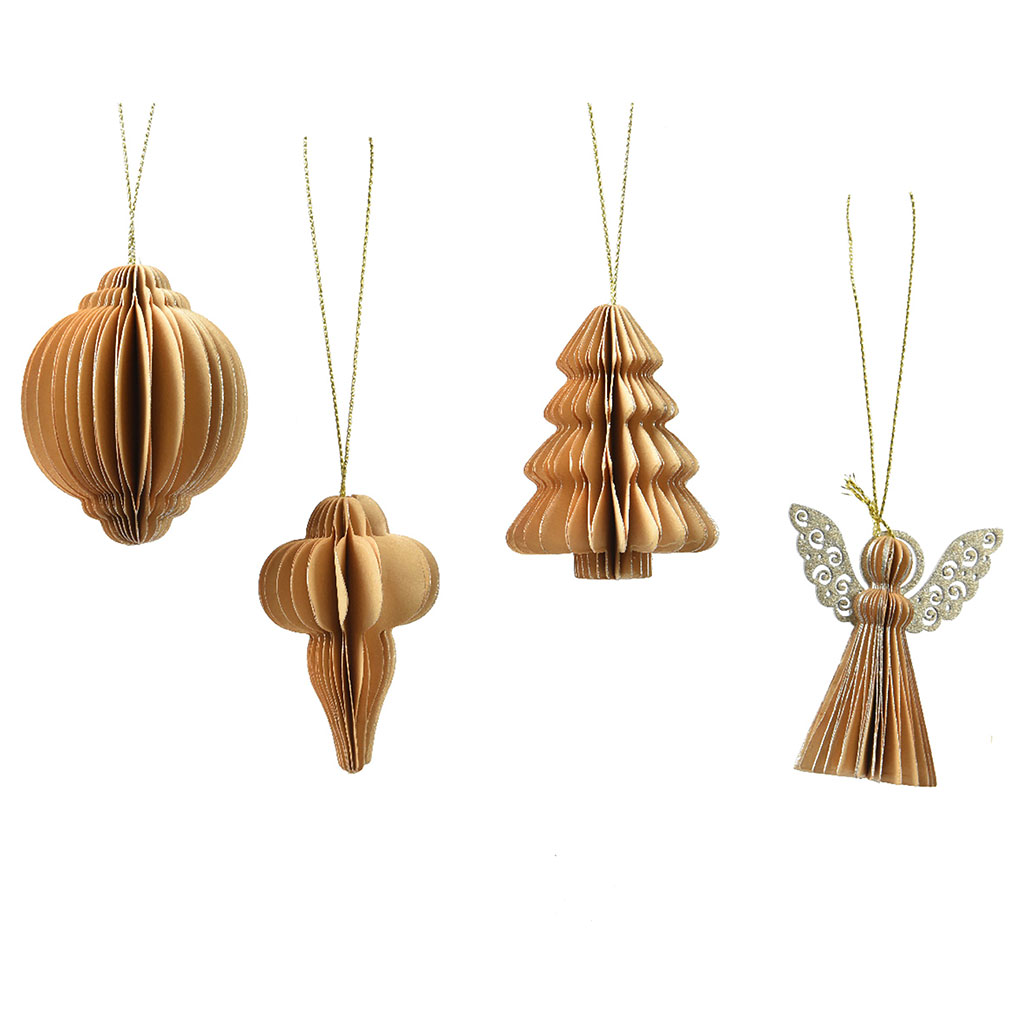 Lot de 4 ornements en papier brun et or