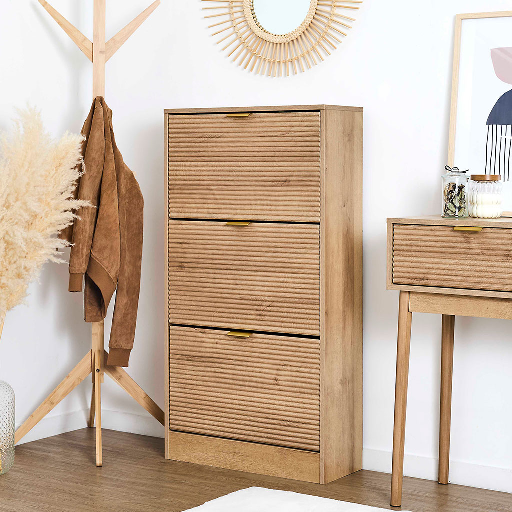 Meuble à chaussures en bois 3 portes H113cm - Tiphaine