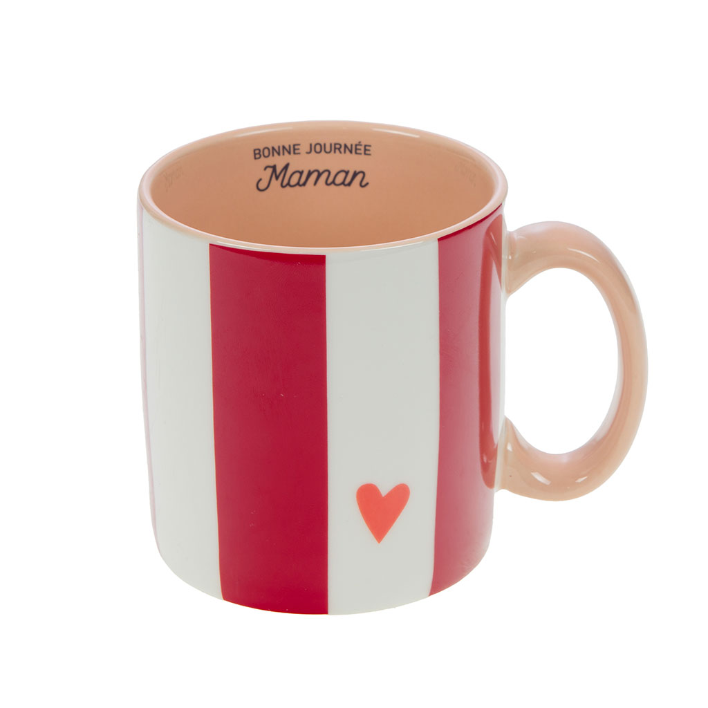 Mug Maman rayé rouge et blanc en porcelaine - Ella