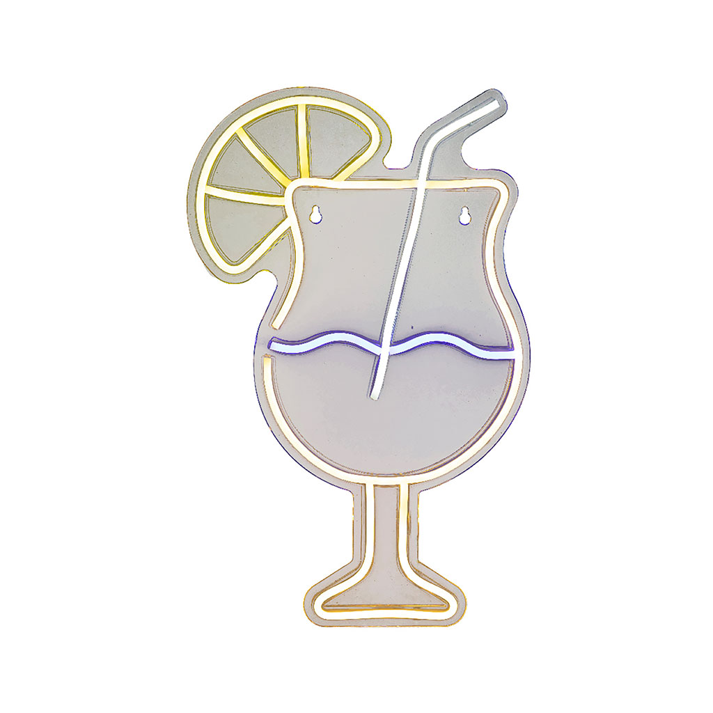 Néon LED décoratif verre à cocktail multicolore 26x40cm
