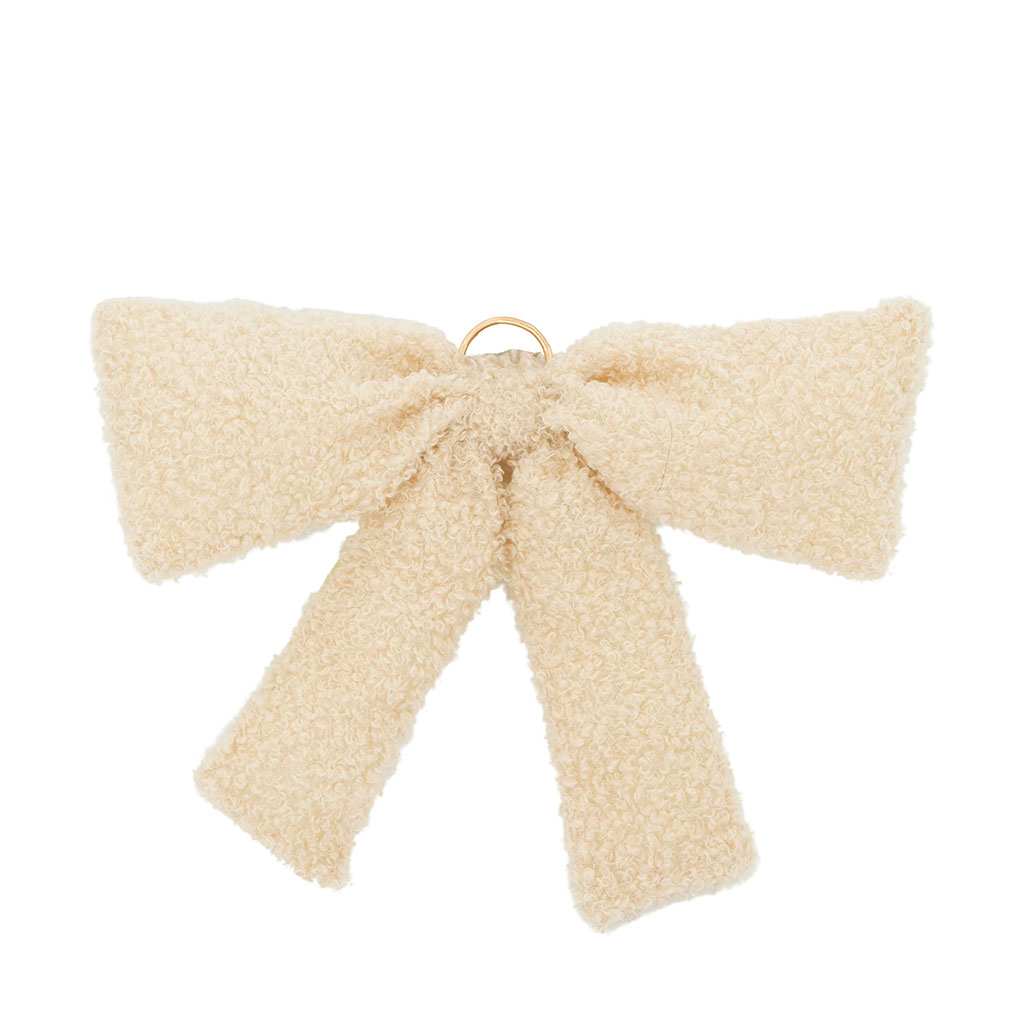 Nœud décoratif en tissu bouclette beige L25cm