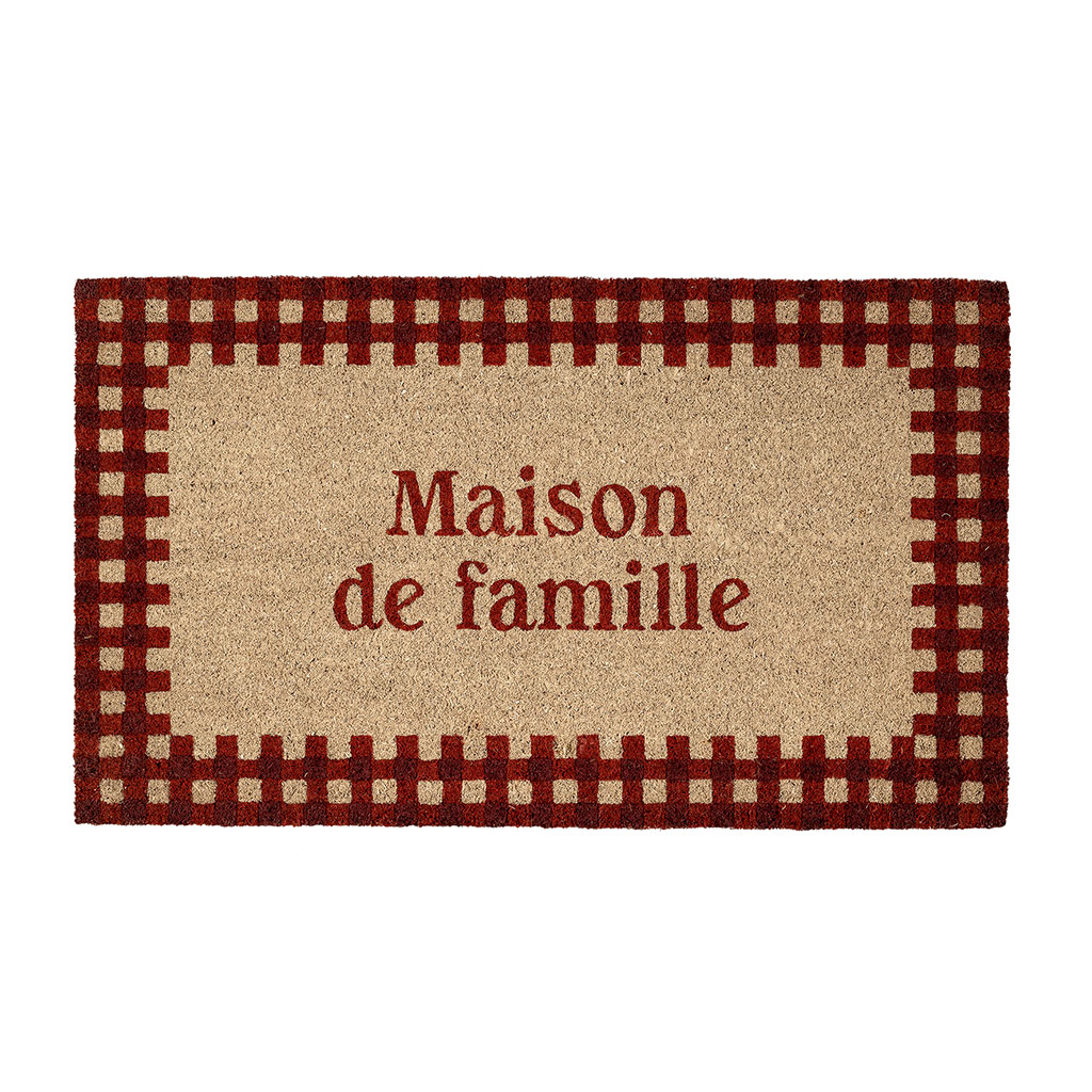 Paillasson damier naturel et rouge 73x43cm en coco - la campagne