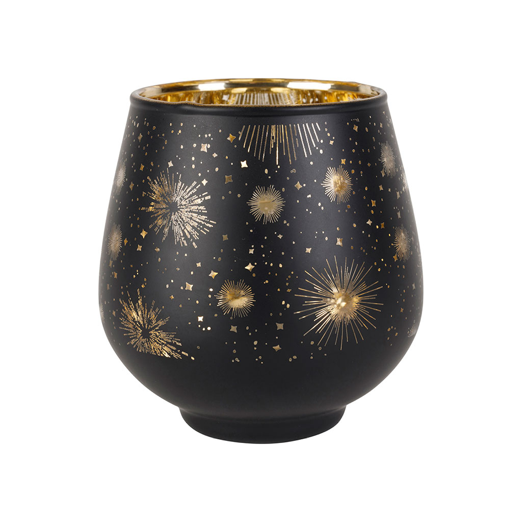 Photophore en verre noir mat et doré h10cm - Astra