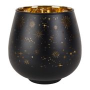 Photophore en verre noir mat et doré h12cm - Etoile