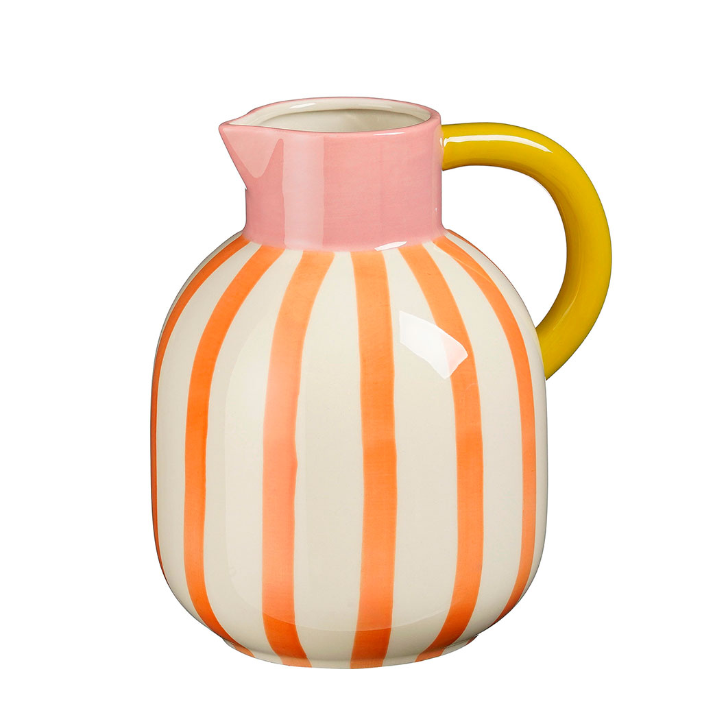 Pichet en céramique rayé orange et rose h20cm - Mag