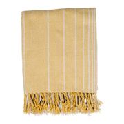 Plaid à franges en tissu écru et jaune 170x130cm - Nomadea